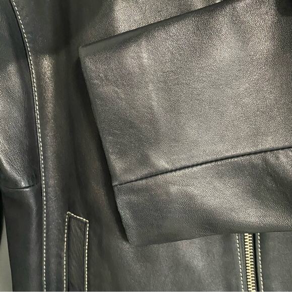 Michael Kors Full Zip Short 100% Leather Black Moto Jacket Women’s Size Large - Picture 6 of 11